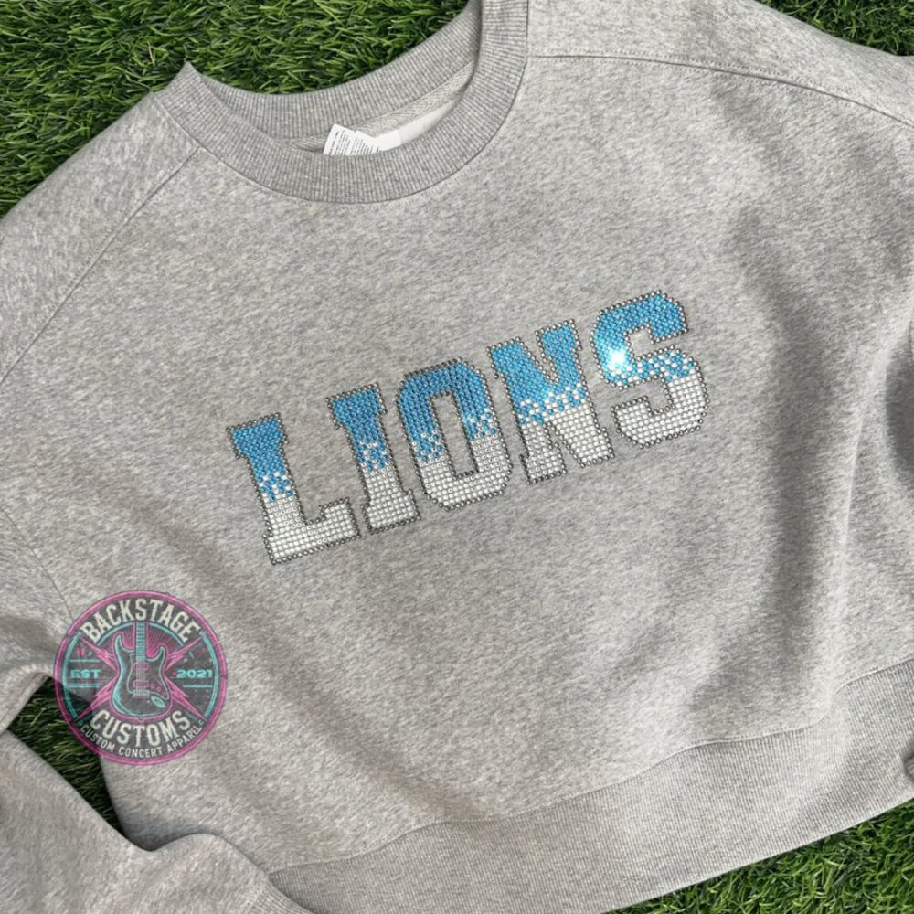 Detroit Lions Rhinestone Premium Cropped Crewneck Sweatshirt